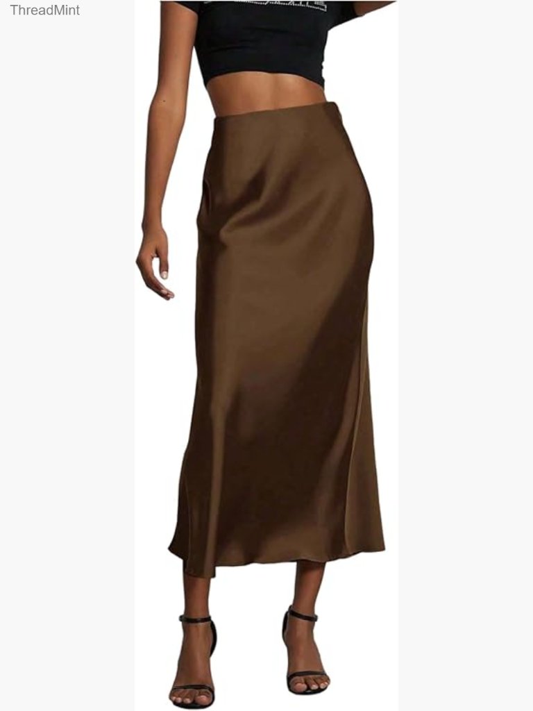 Women's Satin Midi Skirt Flare High Waisted Business Casual Work Wear